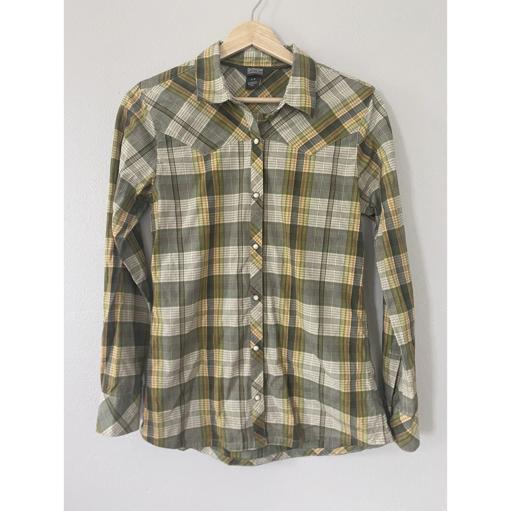Outdoor Research Jolene Pearl Snap Front Button Shirt Womens Small Green‎ Plaid